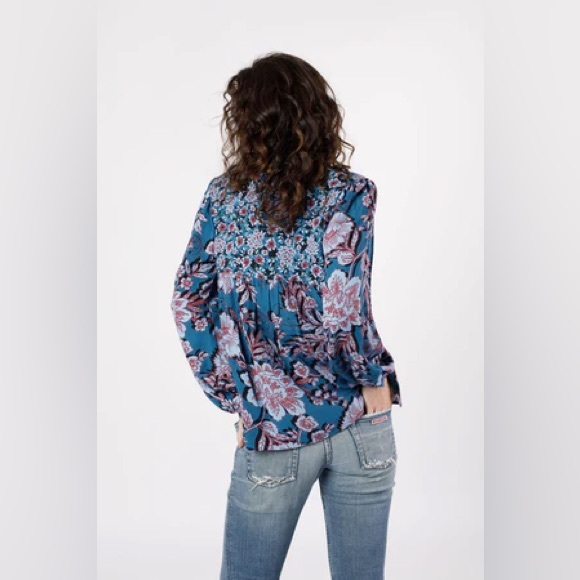 NWT Band Of The Free JOSIE SAPPHIRE MIXED PRINT LONG SLEEVE TOP Bohemian Tunic - Picture 5 of 5